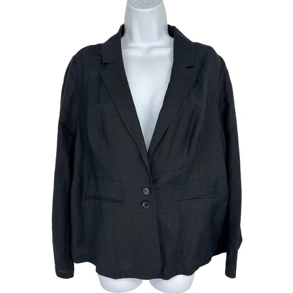 Lane Bryant Linen Blend 2-Button Black Lightweight Blazer Women's Size 18 - Picture 1 of 7